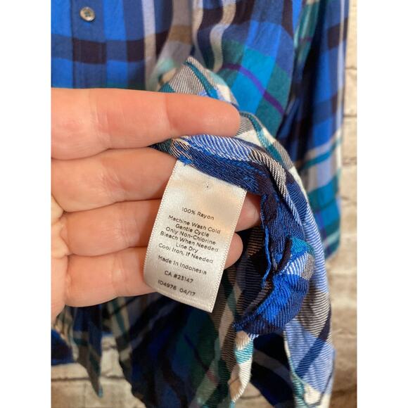 Talbots Top Womens 3X Cobalt Blue Plaid Button Up Lightweight Plus Long Sleeve - Picture 16 of 16
